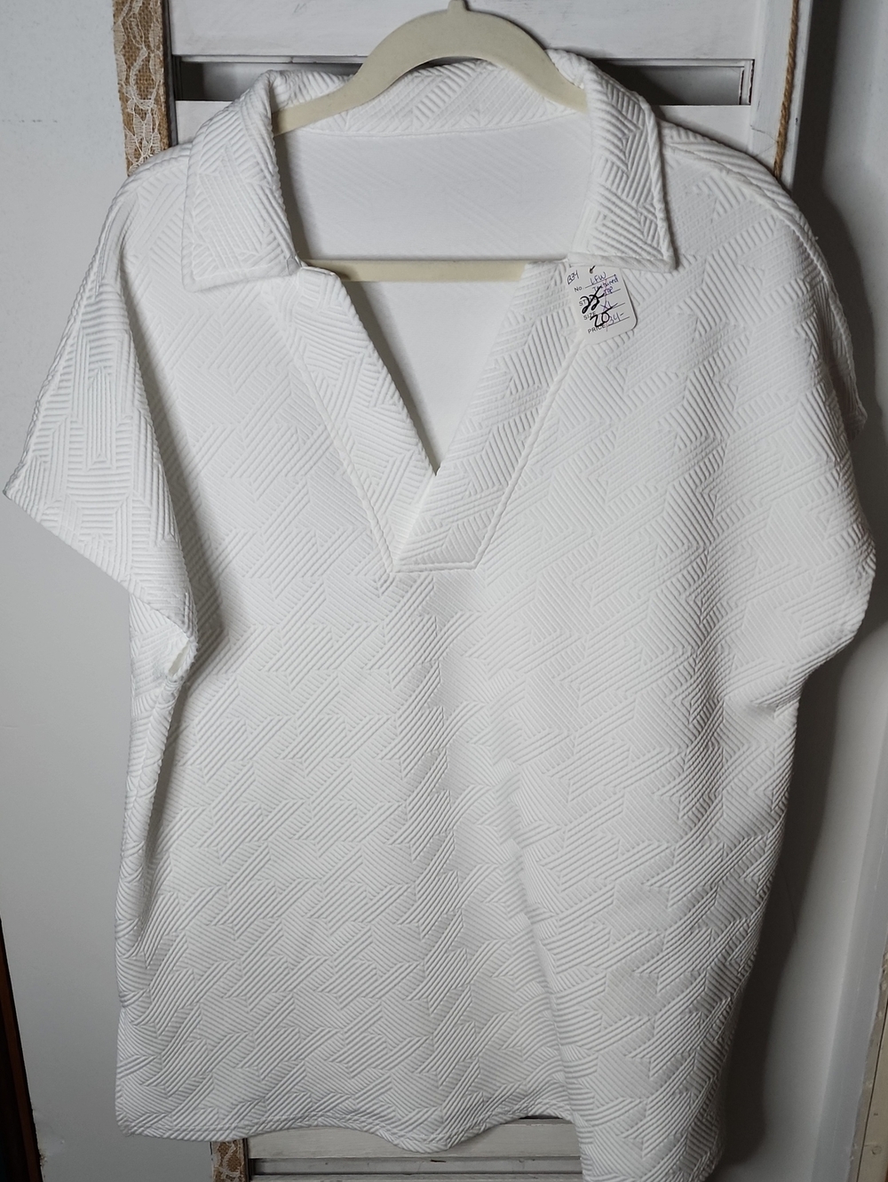 Classic White Textured V-Neck Polo Top